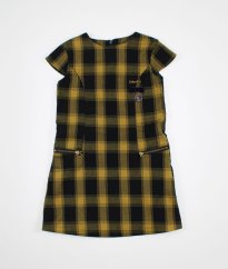 Modrožlutá károvaná teplá šatová sukně se spodničkou