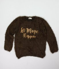 Hnědý chlupatý třpytivý svetr s flitry H&M