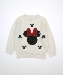 Bílý chlupatý svetr s flitrovým obrázkem DISNEY