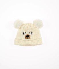 Krémová zateplená čiapka s bambuľami F&F