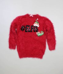 Červený chlupatý vánoční svetr MISS E-VIE