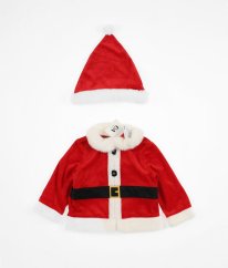 Červený semišový vánoční kabátek a čepička C&A