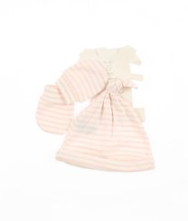 Smetanovorůžová proužkovaná čepička a rukavičky MOTHERCARE