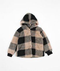 Hnědočerná kostkovaná plyšová mikina/bundička