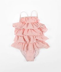 Růžové kostičkované plavky s volánky MARKS & SPENCER