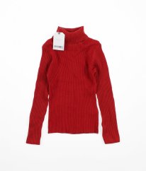 Červený rebrovaný svetríkový rolák s vlnou NEXT