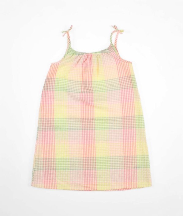 Barevné kárované krepové šaty se stříbrnou nití