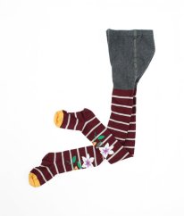 Vínovošedé proužkované punčocháče s květy