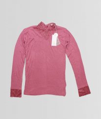 Růžová žebrované triko s krajkou THE NEW