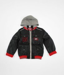 Černá koženková zimní bunda s odnímatelnou kapucí DISNEY