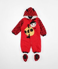 Červená bavlnená teplá kombinéza s papučkami