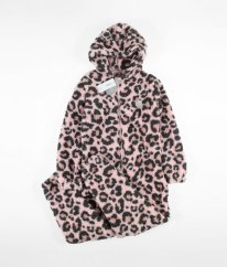 Růžovošedý plyšový leopardí overal GEORGE