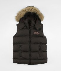 Hnědá velmi teplá zimní vesta s odnímatelnou kapucí OKAIDI