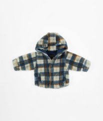 Béžovo-modrý beránkový kabátik NEXT