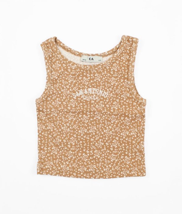 Béžový žebrovaný top s jemnými květy C&A