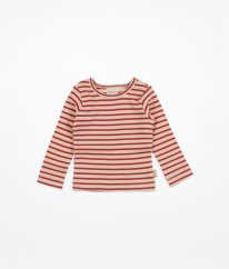 Béžovočervené žebrované proužkované triko z biobavlny PETIT PIAO