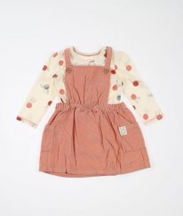 Růžová manšestrová sukně s laclem a krémové triko s králíky C&A
