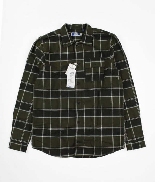 Olivová károvaná silná flanelová košile (170-176) JACK & JONES