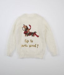 Bílý chlupatý vánoční svetr s flitrovým obrázkem F&F