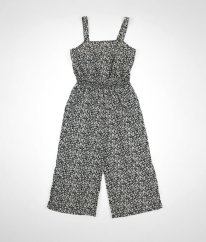 Černý kalhotový overal s bílými květy NEW LOOK