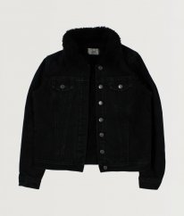 Černá zateplená riflová bunda s kožíškem DENIM & CO