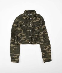 Zelenobéžová maskáčová crop riflová bunda DENIM