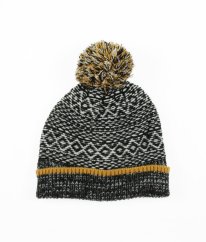 Bíločerná zateplená (fleecem) čepice s bambulí MOTHERCARE