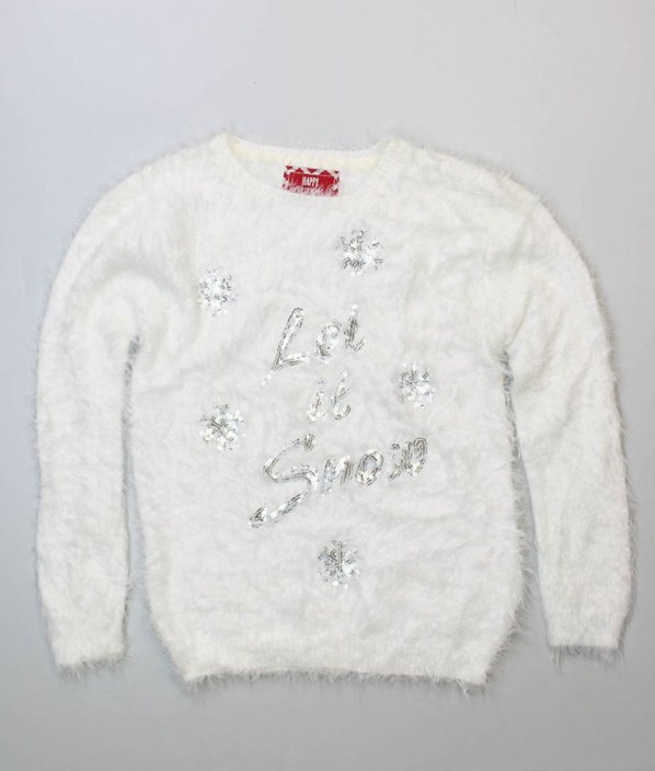 Bílý chlupatý vánoční svetr
