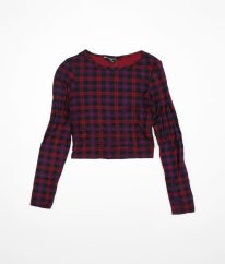 Vínovomodré kárované crop triko NEW LOOK