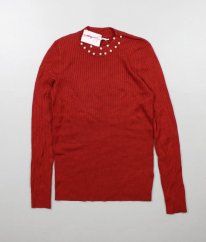Červený žebrovaný svetr s perlami MATALAN