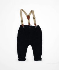 Tmavě modré bavlnou zateplené manšestráky a kšandy NEXT