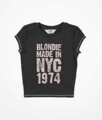 Šedé žebrované tričko s nápisem a kamínky H&M