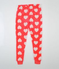 Růžové reflexní plyšové pyžamové kalhoty/tepláky se srdíčky DUNNES