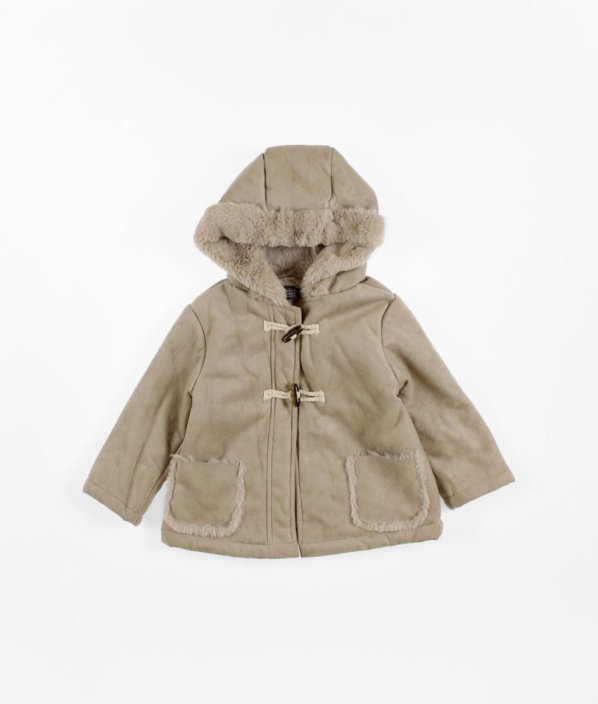 Béžový velúrový kabát s kožúškom PRIMARK