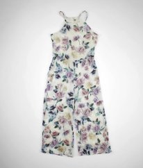 Smetanový květovaný kalhotový overal s jemnou podšívkou a leskem H&M