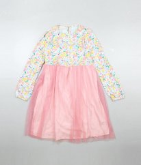 Růžové šaty s květy a spodničkou
