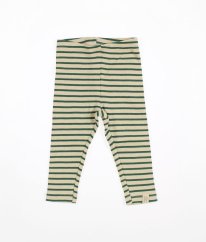 Béžovozelené proužkované žebrované legíny/tepláčky z biobavlny PETIT PIAO