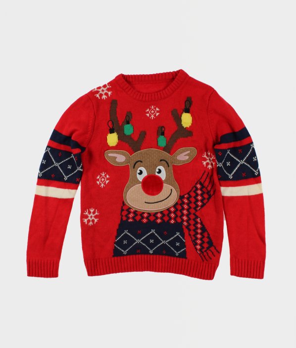 Červený vánoční blikající svetr se sobem