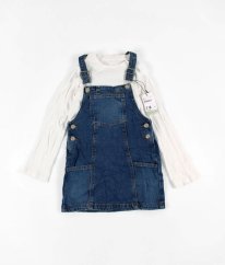 Modrá rifľová šatová sukňa a biele rebrované tričko PRIMARK