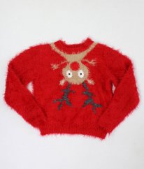 Červený vánoční chlupatý svetr se třpytem NEXT