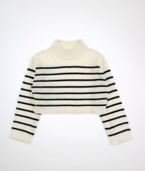 Krémový proužkovaný crop svetr H&M