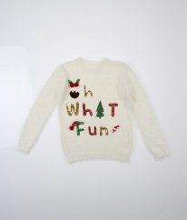 Krémový chlupatý vánoční svetr s flitrovými obrázky DUNNES