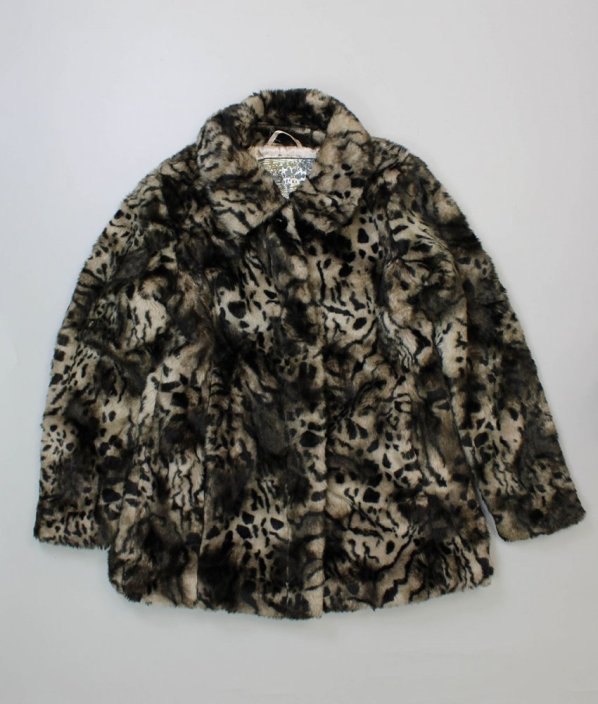 Béžovošedý leopardí plyšový kabát TAMMY