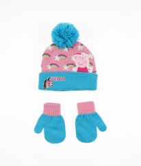 Růžovomodrá čepice a palčáky PEPPA PIG