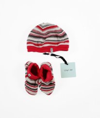 Červenošedá čepička a capáčky LILY + SID