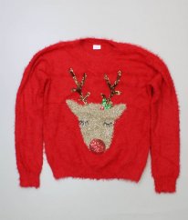 Červený vánoční chlupatý svetr F&F