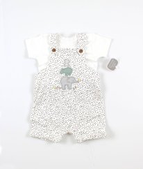 Bílý overal se slůňaty a bílé body NUTMEG