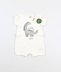 Bílý vaflový kraťasový overal s dinosaury z biobavlny C&A