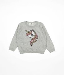 Šedý svetrík s flitrovým jednorožcom H&M
