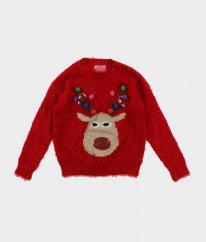 Červený vánoční chlupatý svetr se sobem F&F